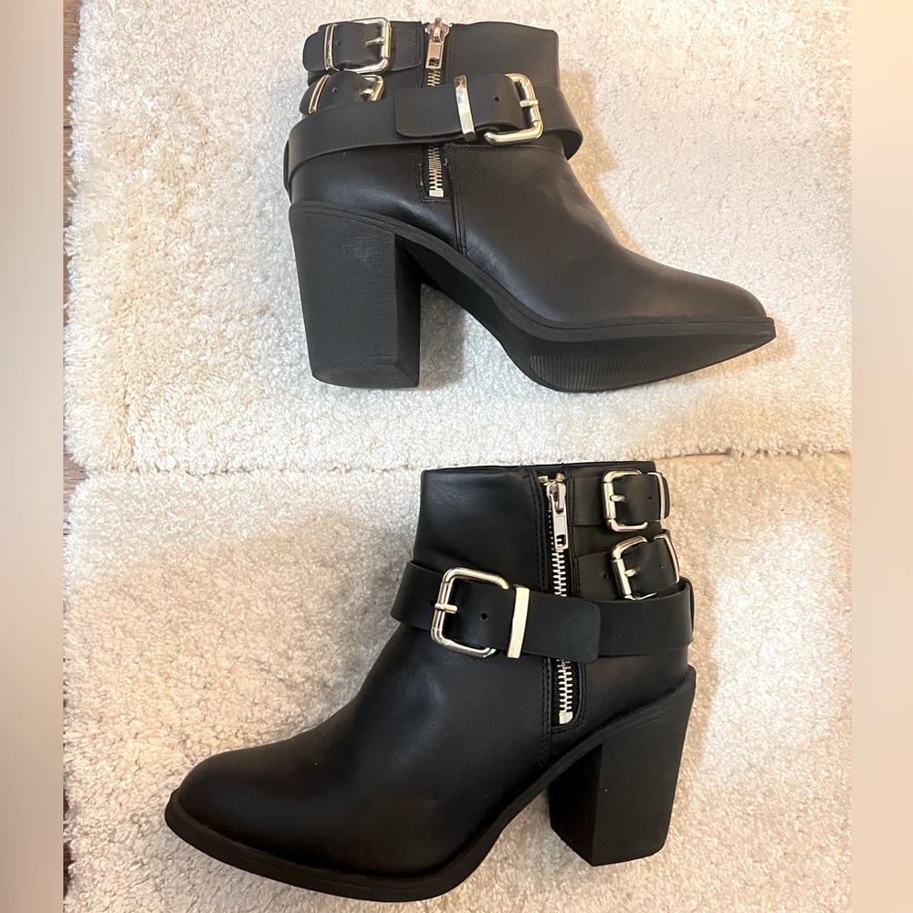 H&M Divided Black Boots with Gold Buckles